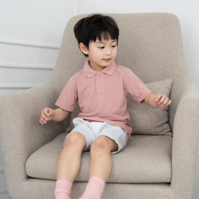 เสื้อโปโลเด็ก สไตล์มินิมอล สีชมพูกุหลาบ