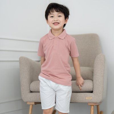 เสื้อโปโลเด็ก สไตล์มินิมอล สีชมพูกุหลาบ