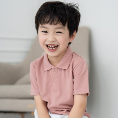 เสื้อโปโลเด็ก สไตล์มินิมอล สีชมพูกุหลาบ