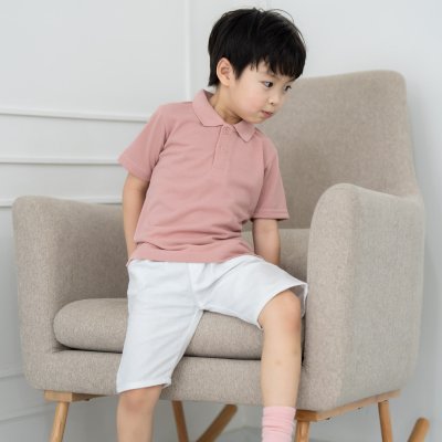 เสื้อโปโลเด็ก สไตล์มินิมอล สีชมพูกุหลาบ