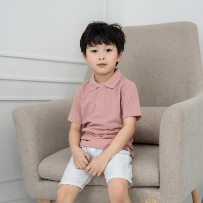 เสื้อโปโลเด็ก สไตล์มินิมอล สีชมพูกุหลาบ