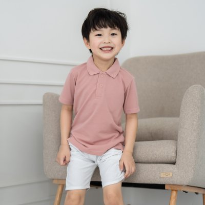 เสื้อโปโลเด็ก สไตล์มินิมอล สีชมพูกุหลาบ