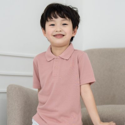เสื้อโปโลเด็ก สไตล์มินิมอล สีชมพูกุหลาบ