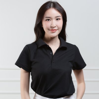 เสื้อโปโลหญิง "ทรงเว้าเอว" สีดำ เสื้อโปโลหญิง "ทรงเว้าเอว" สีดำ