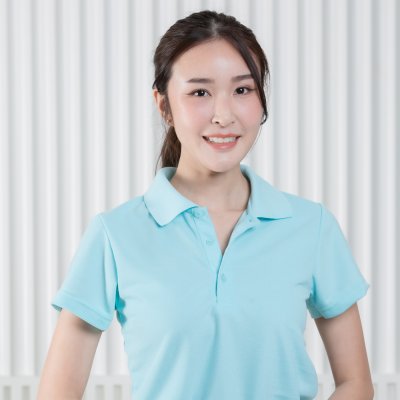 เสื้อโปโลหญิง "ทรงเว้าเอว" สีฟ้าใส
