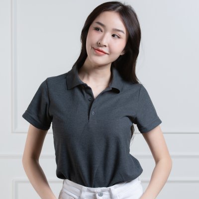 เสื้อโปโลหญิง "ทรงเว้าเอว" สีเทาดำท็อปดราย