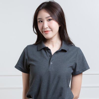 เสื้อโปโลหญิง "ทรงเว้าเอว" สีเทาดำท็อปดราย