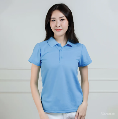 เสื้อโปโลหญิง "ทรงเว้าเอว" สีฟ้าเฟรนช์บลู