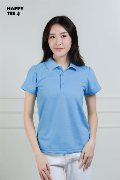 เสื้อโปโลหญิง "ทรงเว้าเอว" สีฟ้าเฟรนช์บลู