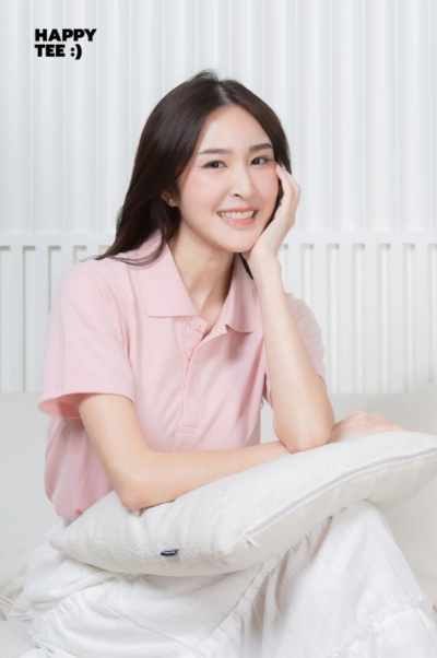 เสื้อโปโลหญิง "ทรงเว้าเอว" สีชมพูเลิฟลี่พิ้งค์