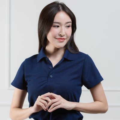 เสื้อโปโลหญิง "ทรงเว้าเอว" สีกรมท่า