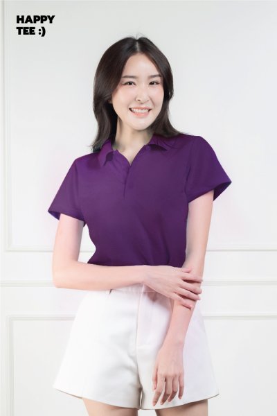 เสื้อโปโลหญิง "ทรงเว้าเอว" สีม่วงเข้ม