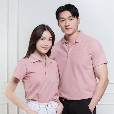 เสื้อโปโลหญิง "ทรงเว้าเอว" สีชมพูกุหลาบ
