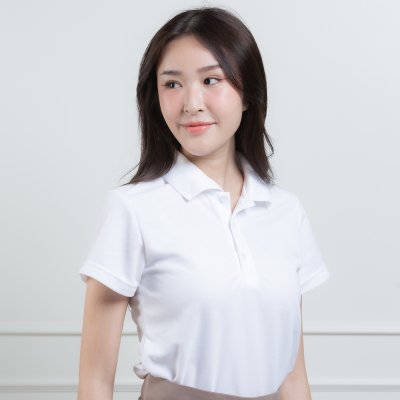 เสื้อโปโลหญิง "ทรงเว้าเอว" สีขาว