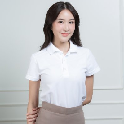 เสื้อโปโลหญิง "ทรงเว้าเอว" สีขาว