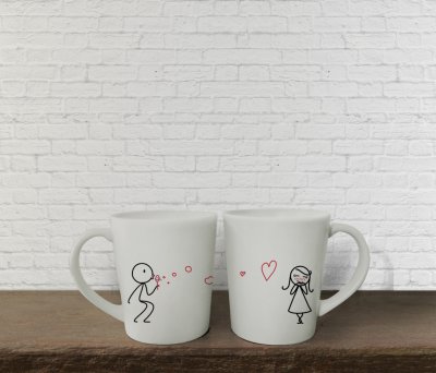 ถ้วยกาแฟคู่รักดื่มด่ำความรัก