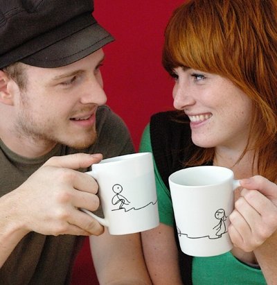 ถ้วยกาแฟคู่รักดื่มด่ำความรัก