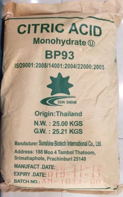 Citric Acid Monohydrate "Sunshine"  ซิตริก แอซิด โมโนไฮเดรต
