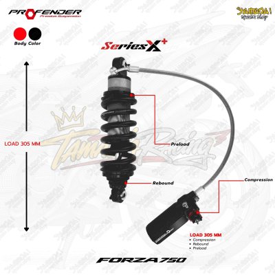 โช้คหลัง Profender X series สูง305 สีดำ/แดง สำหรับForza750 ปี2025-ปัจจุบัน