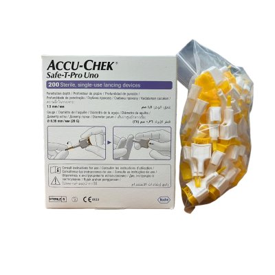 เข็มเจาะเลือดปลายนิ้ว Accu Chek Safe-T-Pro-Uno  แบ่งขาย 100 ชิ้น แบบใช้แล้วทิ้ง(ไม่มีกล่อง)