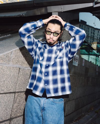 Love and destroy Shadow Plaid Navy White Shirt Love and destroy Shadow Plaid Navy White Shirt