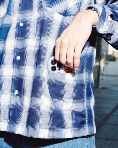 Love and destroy Shadow Plaid Navy White Shirt