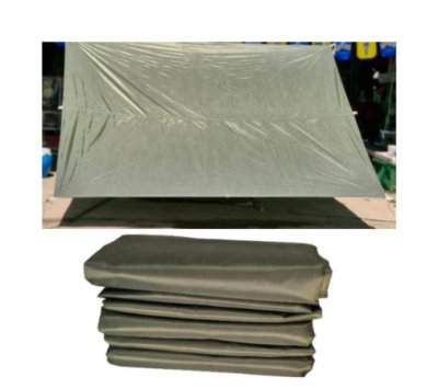 F 97 ผ้าใบชนิดบางแบบติดหู    7x14 | 7x13 | 7x12 | 6x14 | 6x12 | 6x10  ชนิดบางเคลือบเงากันน้ำได้ 100 %