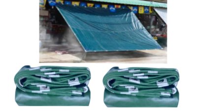 ผ้าใบเคลือบเงา(สีเขียว) (B-4) บังแดดบังลมหน้าบ้านหลังบ้านคลุมกองข้าว