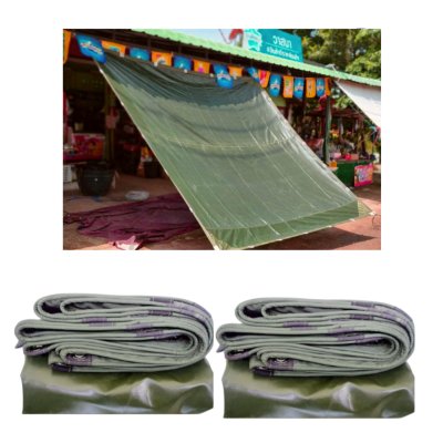 ผ้าใบเคลือบเงา(สีทหาร) (B-6)บังแดดบังลมหน้าบ้านหลังบ้านคลุมกองข้าว