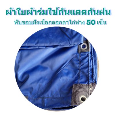 ผ้าใบผ้าร่มอเนกประสงค์ชนิดบางเบาขอบฝังเชือกตอกตาไก่ใช้คลุมสิ่งของได้ทุกอย่างกันน้ำได้ 100% หมวดหมู่ที่ ( 3 ) สี น้ำเงิน มี 5 ขนาด 4X8-4X7-4X6-4X5-4X4 กดภาพสั่งซื้อได้เลยไม่ต้องสมัครสมาชิก-มีปลายทาง