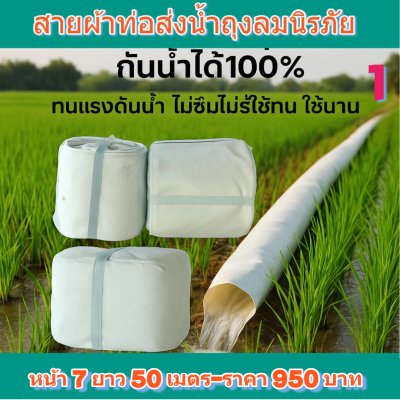 (3)สายผ้าท่อส่งน้ำถุงลมนิรภัยใช้ส่งน้ำไปแปรงนากันน้ำ  หน้า 7  แบ่งจำหน่ายม้วนหนึ่งยาว  50,70,100,120,150,200 เมตร)