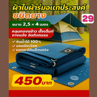 ผ้าใบผ้าร่มอเนกประสงค์ชนิดบางเบาขอบฝังเชือกตอกตาไก่ขนาด  (สีกลมชุดที่ 5 )  2.5X6,2.5X5,2.5X4,2.5X3,2X6,2,2X4,2X3