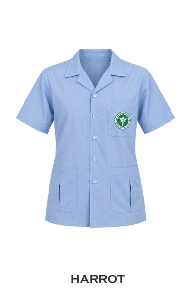 เสื้อการแพทย์ แขนสั้น สีฟ้า ปกเทเลอร์