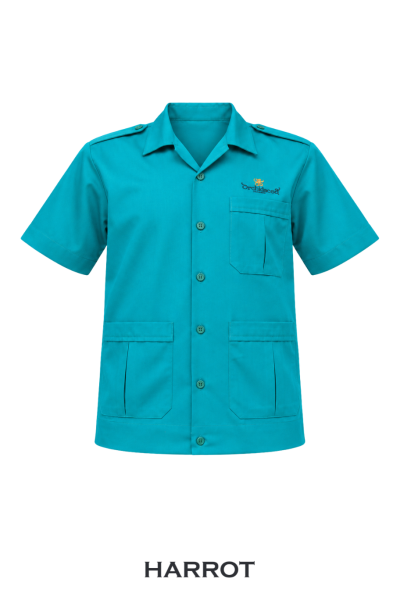 เสื้อการแพทย์ แขนสั้น สีเขียวเทอร์ควอยซ์ อินทรธนู กระเป๋าสามช่อง