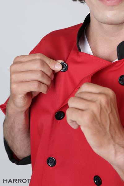 เสื้อเชฟ แขนสามส่วน สีแดง ปกดำ