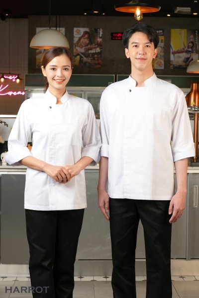 เสื้อเชฟ แขนสามส่วน กระดุมแป๊ก