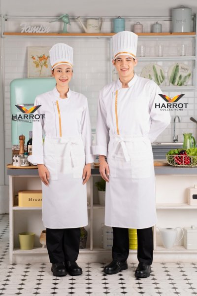 หมวกเชฟสากล หัวเปิด 7.5 นิ้ว แต่งกุ๊นทอง