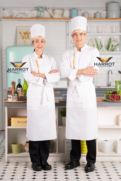 หมวกเชฟสากล หัวเปิด 7.5 นิ้ว แต่งกุ๊นทอง