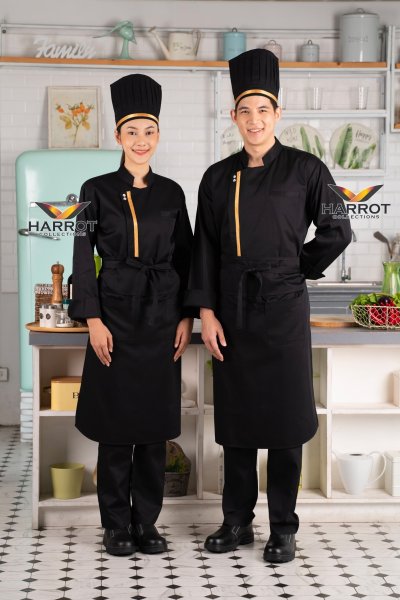 หมวกเชฟสากล หัวเปิด 7.5 นิ้ว แต่งกุ๊นทอง