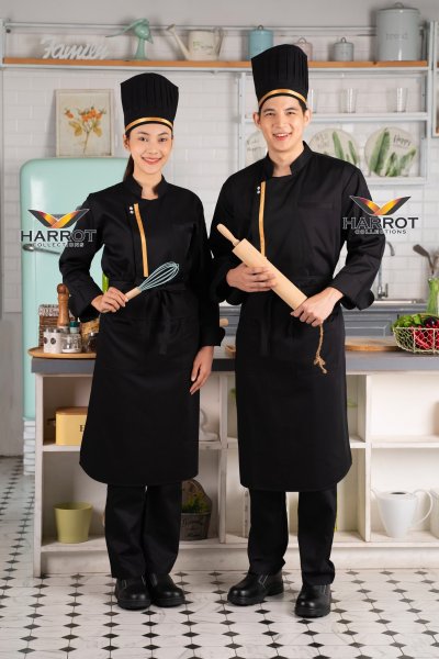 หมวกเชฟสากล หัวเปิด 7.5 นิ้ว แต่งกุ๊นทอง