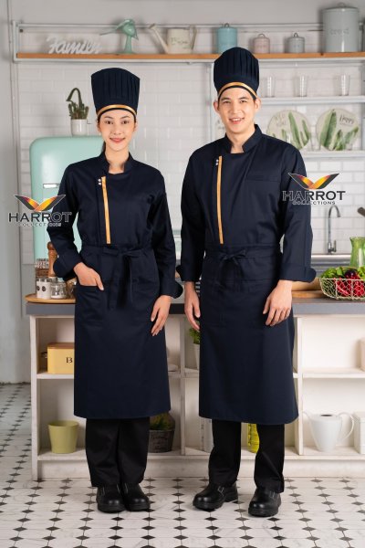 หมวกเชฟสากล หัวเปิด 7.5 นิ้ว แต่งกุ๊นทอง