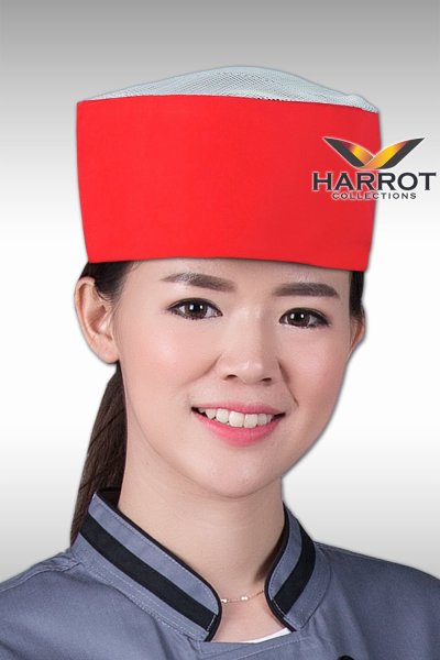 หมวกเชฟญี่ปุ่น สีแดง ตาข่ายขาว