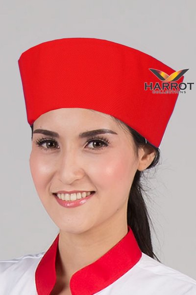 หมวกเชฟญี่ปุ่น สีแดง ตาข่ายขาว