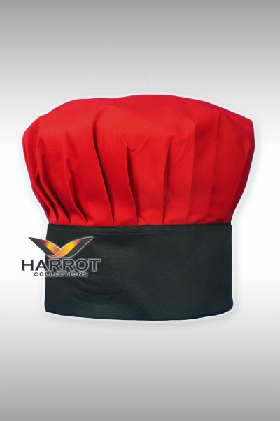 หมวกเชฟสากล สีแดง-ดำหัวปิด