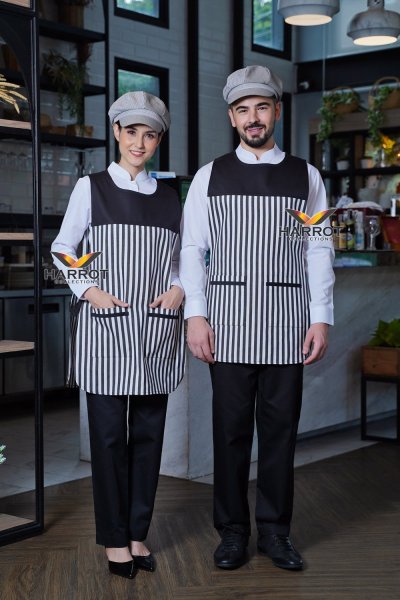 ผ้ากันเปื้อน เอี๊ยม ลายวินเทจ แต่งดำ