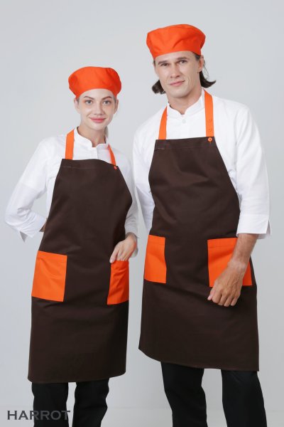 ผ้ากันเปื้อน เต็มตัว สีน้ำตาล กระเป๋าแต่งสี