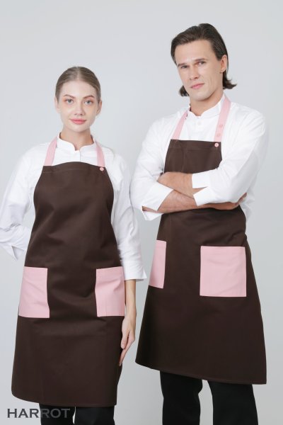 ผ้ากันเปื้อน เต็มตัว สีน้ำตาล กระเป๋าแต่งสี