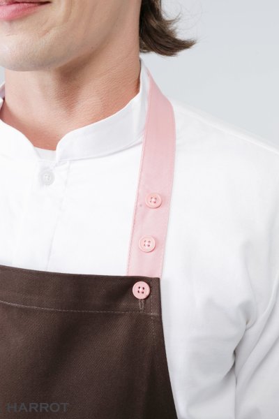 ผ้ากันเปื้อน เต็มตัว สีน้ำตาล กระเป๋าแต่งสี