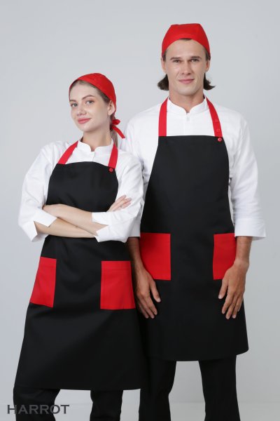 ผ้ากันเปื้อน เต็มตัว พื้นดำแต่งสีกระเป๋า