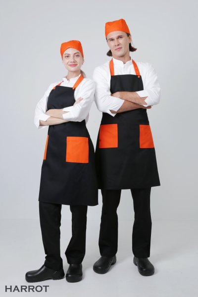 ผ้ากันเปื้อน เต็มตัว พื้นดำแต่งสีกระเป๋า